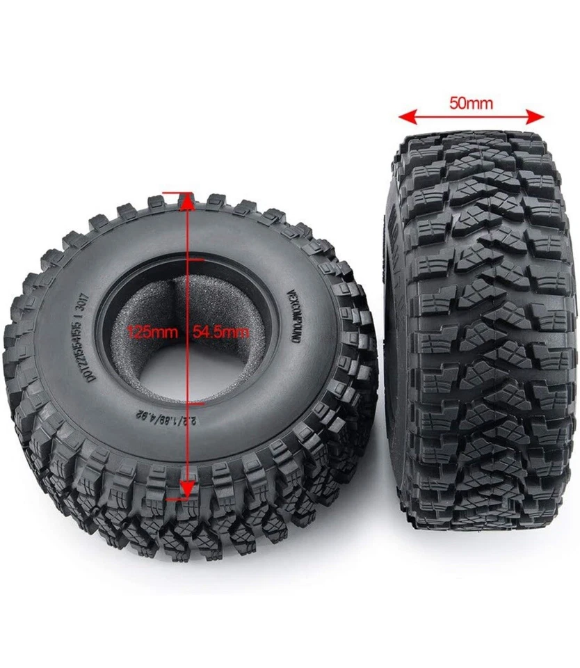 4PK -2.2'' Rubber Tires OD with Foam 125mm for 1:10 RC Crawler Axial Wraith- NEW - Image 2 of 4