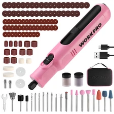 WORKPRO Cordless Rotary Tool, 8V Rotary Tool Kit with 117 Accessories-Pink