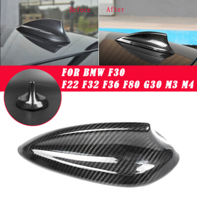Black Shark Fin Antenna Cover For BMW F30 F22 F32 F36 F80 M3 M4 - Carbon Fiber Look, Glossy Finish
