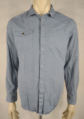 Prana blue denim long sleeve snap button front shirt mens Medium