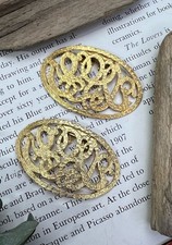 Large Vintage Oval Shoe Dress Clip Pair Gold Tone Swirl Costume Jewelry   