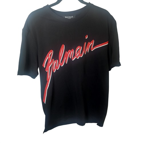 Balmain Paris Mens XL Black Script Logo Graphic T-Shirt New With Tags