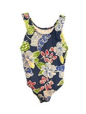 Hanna Andersson Girls Floral Tropical Blue One Piece Swimsuit Size 90 USA 4