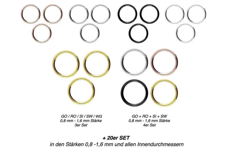 PIERCINGLINE  Piercing Ring SET Titan Segmentring Clicker - Bild 3 von 4