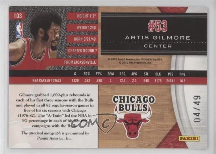 2010-11 Panini Limited Legend Monikers Gold /49 Artis Gilmore #103 Auto HOF - Image 2 of 2