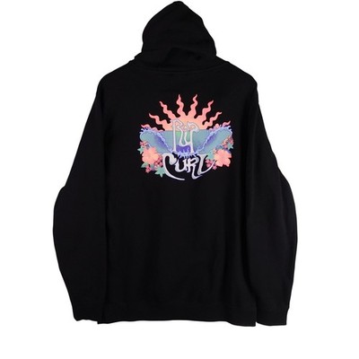 Rip Curl Mens Black Full Zip Graphic Hoodie Surf Sun Waves Hibiscus Large