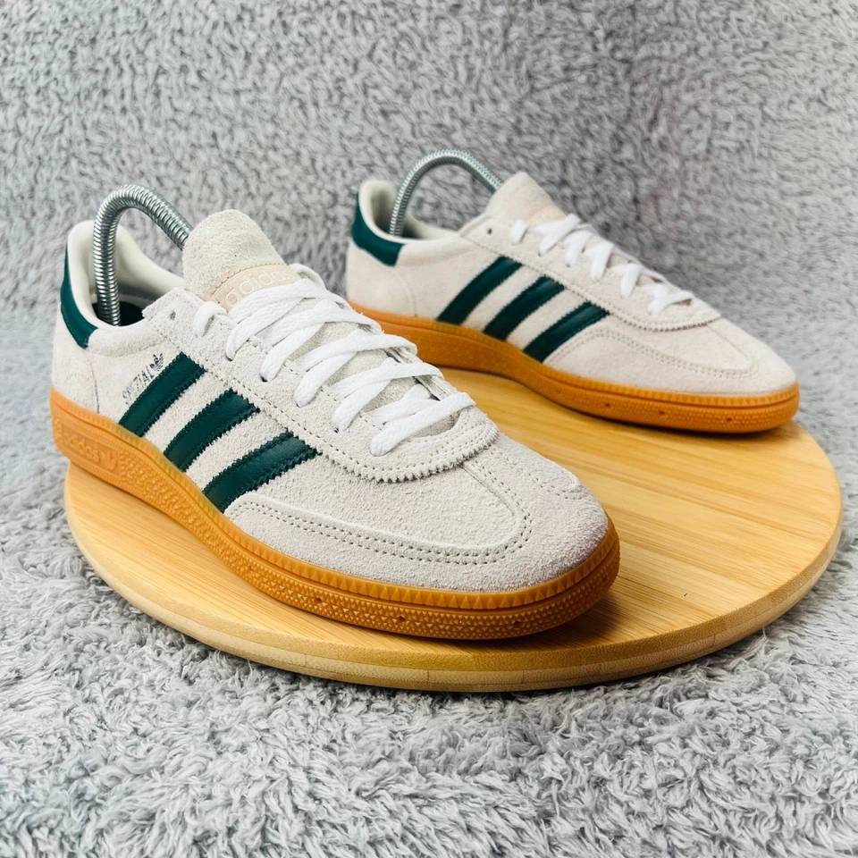 Adidas Handball Spezial Womens 7.5W Grey Suede Green Leather Gum Sole Sneakers - Image 2 of 4