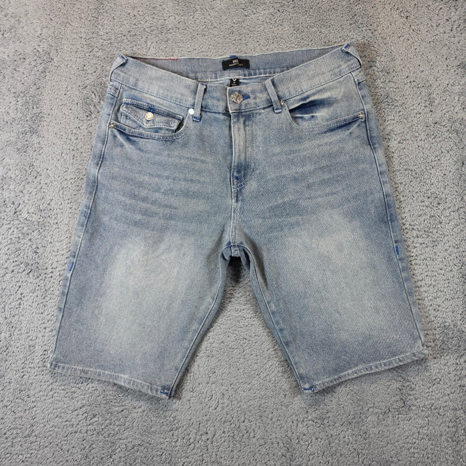 True Religion Ricky Denim Shorts Mens 32 Light Wash Relaxed Straight Blue Stitch