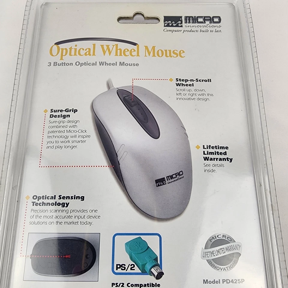 Micro Innovations 3 Button Optical Scroll Mouse Model PD425P PS2 Compatible 2004 - Image 4 of 4