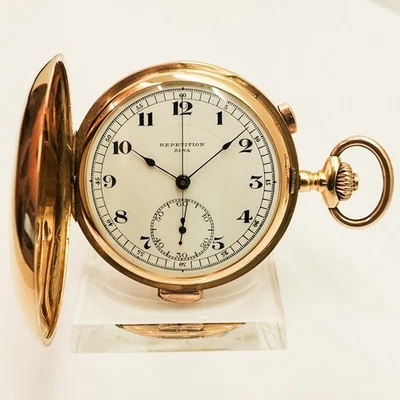 SINA SAVONETTE TASCHENUHR CHRONOGRAPH UND MINUTENREPETITION 54,5mm UHR GOLD - Bild 1 von 4
