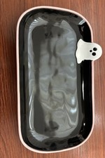 Halloween Pink  Black Ghost Soap Dish Holder Trinket Tray H Is For Happy