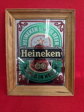 Vintage Heineken Beer Mirror Wood Frame Sign