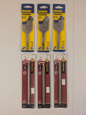 6 Drill & Driver Bits   Irwin Speedbor Spade Bit 1-1/2'' Hex Shank + Ace #3 bit