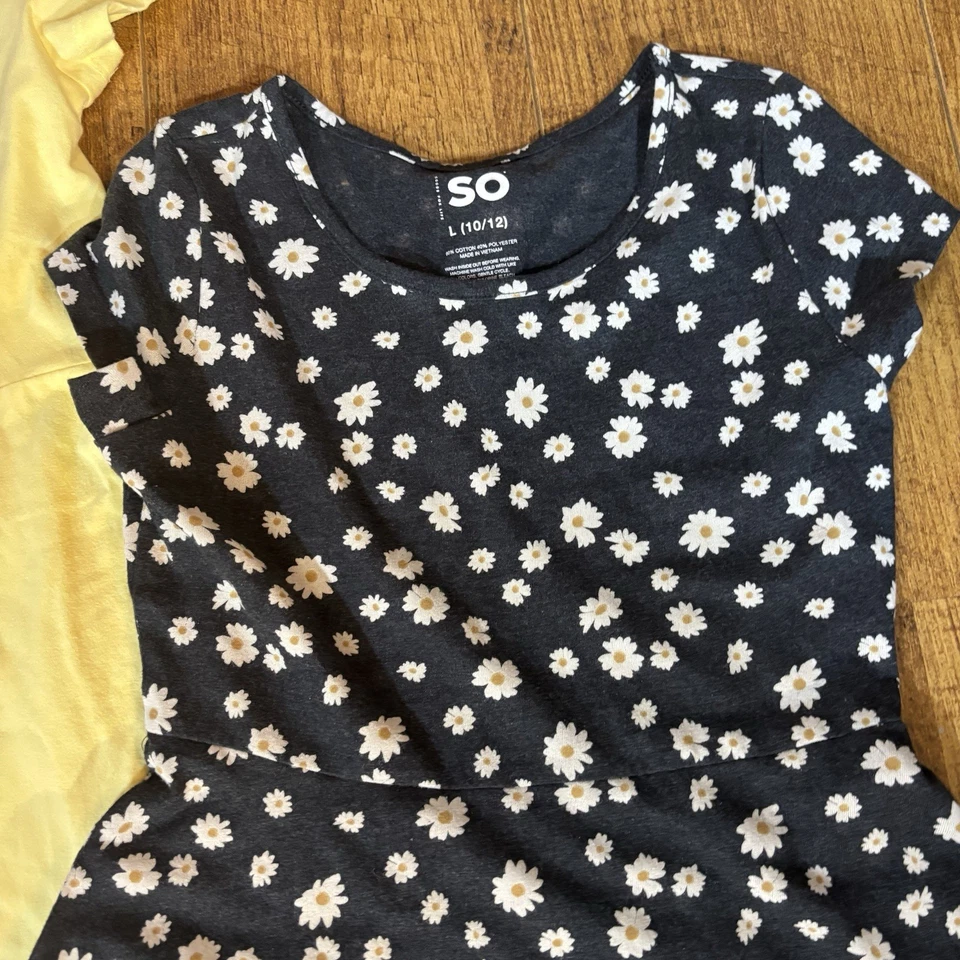 Juego de 2 vestidos skater So Girl talla L 10/12 gris margarita amarillo liso nuevo sin etiquetas Foto 4 de 4
