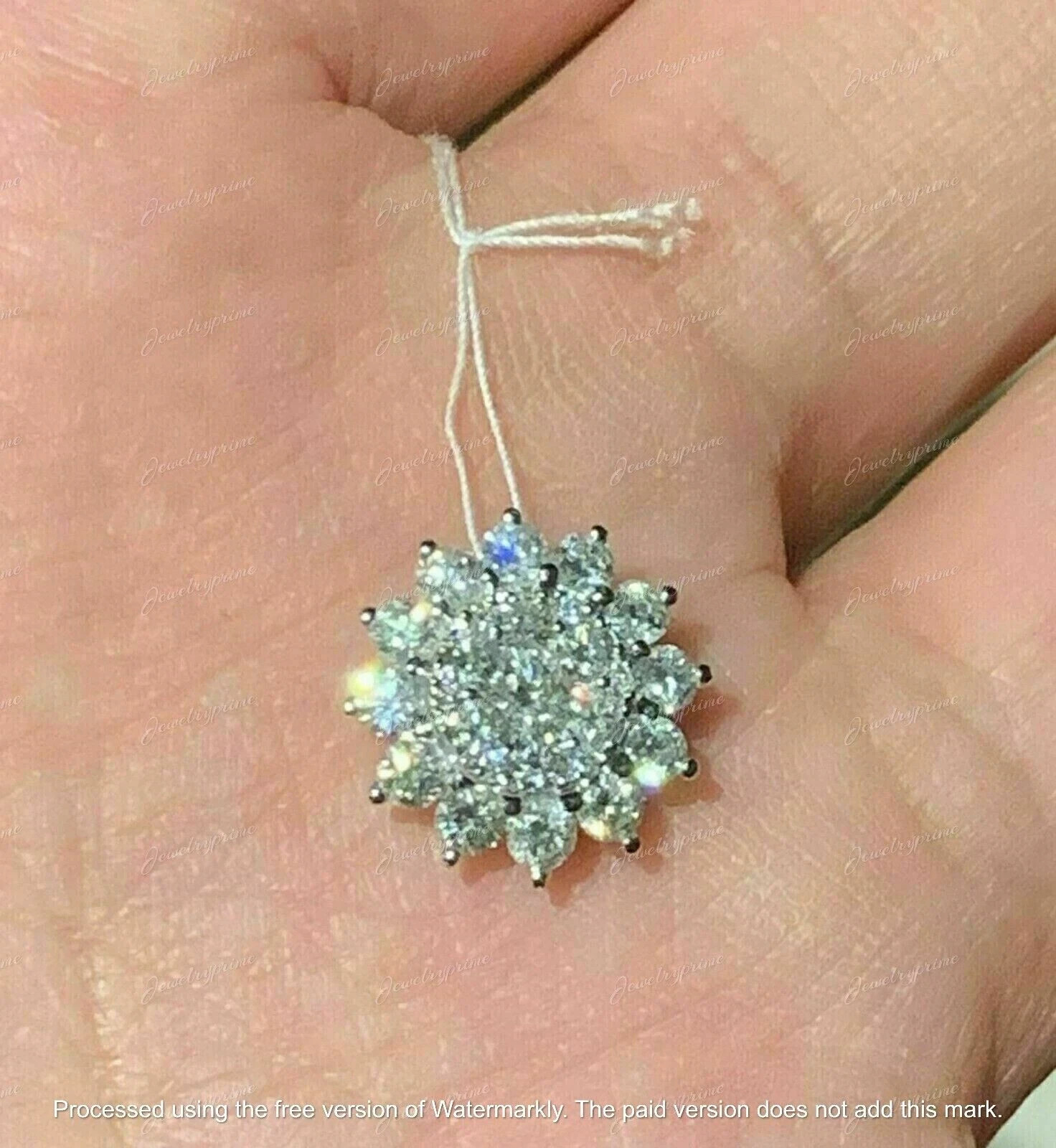 2Ct Round Cut Lab Created Diamond Cluster Pendant Chain 14K White Gold Plated