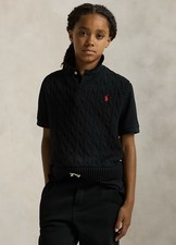 Polo Ralph Lauren Cable Knit V-Neck Sweater Vest Youth Boys M Black Red Pony