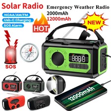 12000mAh Small Portable Radio Solar Panels Emergency Radio Survival with crank