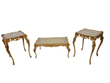 Antique Italian Rococo Inlaid Marquetry Top Carved Figural Side Tables and Coffe