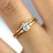 1.5Ct Round Cut 14K Yellow Gold Plated Wedding Bridal Ring Set Simulated Diamond