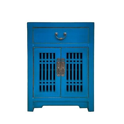 Distressed Bright Bice Blue Shutter Doors End Table Nightstand cs7495S Distressed Bright Bice Blue Shutter Doors End Table Nightstand cs7495S
