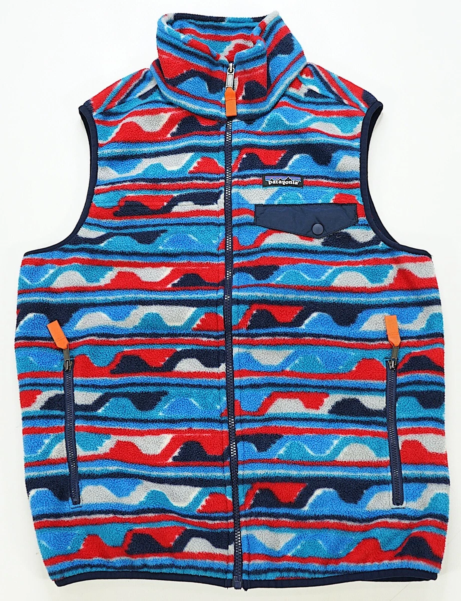 Rare Vintage PATAGONIA Striped Crazy Print Fleece Full Zip Vest Jacket 2010s S