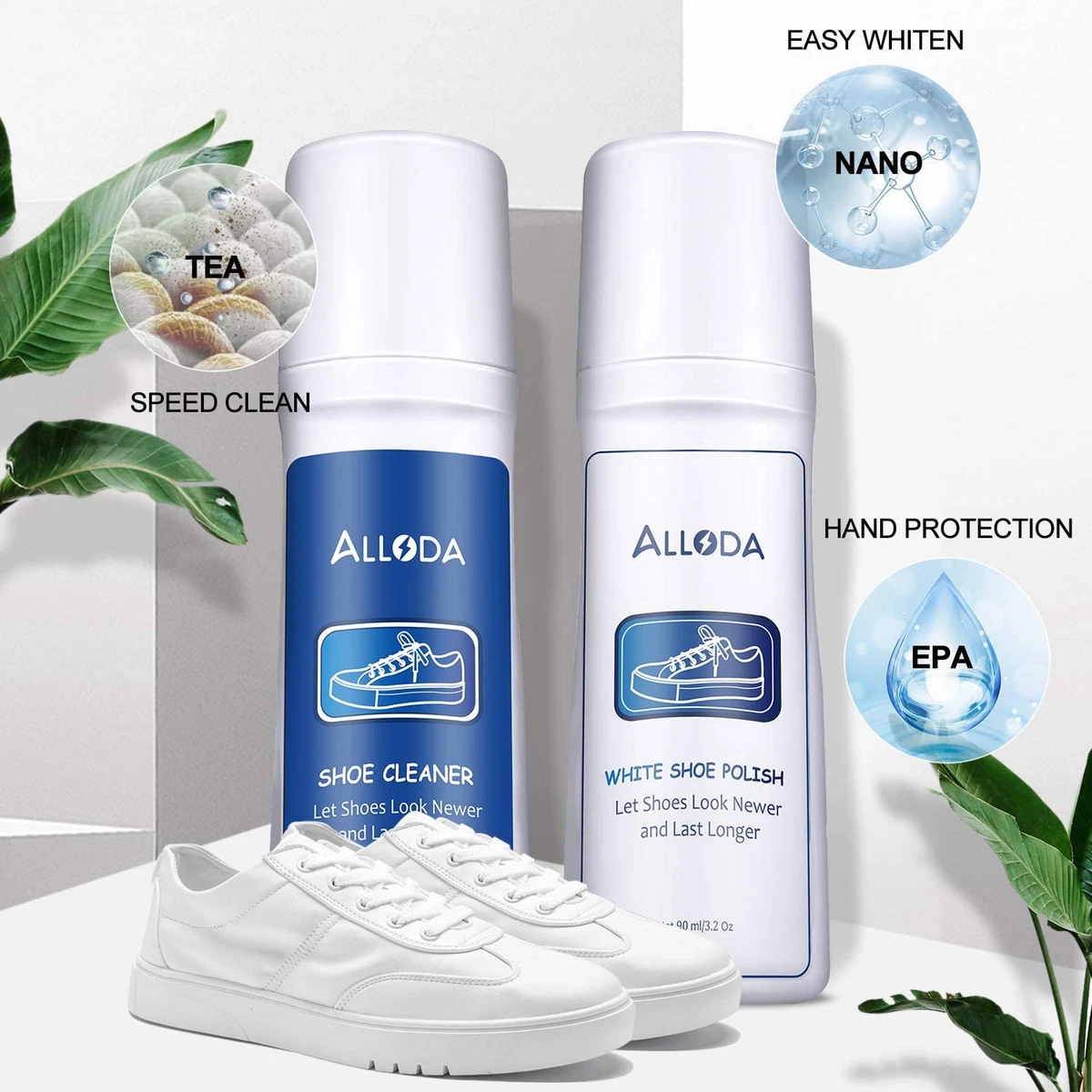 Alloda Shoe Cleaner + White Shoe Polish No Washing Shoe Cleaning Kit White Shoe Cleaner, Large