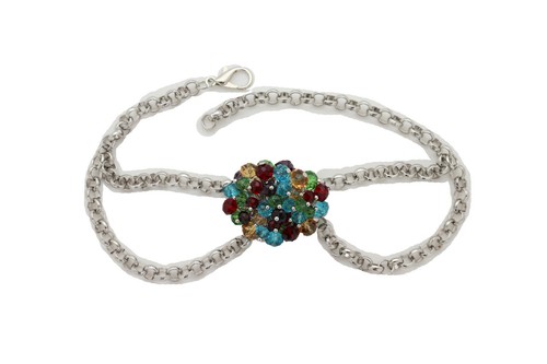 Women Silver Metal Boot Chain Bracelet Shoe Multicolor Beads Charm Disco 80's - Picture 8 of 12