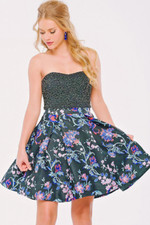 JOVANI ~ Black Beaded Strapless 2PC Floral Fit & Flare Party Dress 0 NEW $550