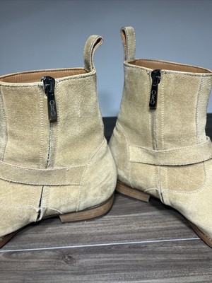 ORO Ankle Strap Boots Beige Suede Buckle Zip Side Pull On Dress Shoes Mens Sz 9 ORO Ankle Strap Boots Beige Suede Buckle Zip Side Pull On  main image 3