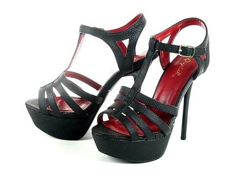 Qupid womens peep toe ankle strap stiletto heel platform black size 5.5 - Picture 3 of 9
