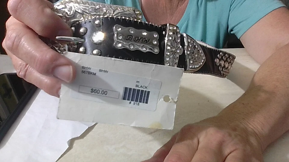 NWT COWGIRL BLING LEATHER BHW BELT Size M/37"W/O Buckle Extra Gems Retail $60 - Image 4 of 4