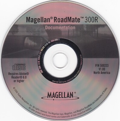 Magellan RoadMate 300R Documentation (PC CD, 2006, Adobe Reader 6.0 or Higher)