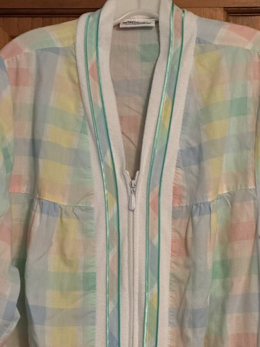 National House Dress MEDIUM Rainbow Checked 3/4 Sleeve Pockets Zip MuuMuu - Picture 3 of 7