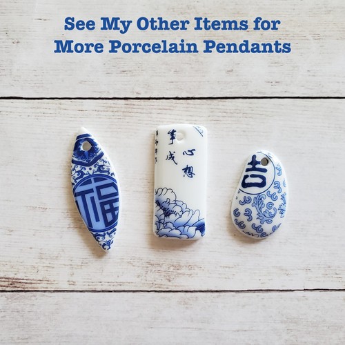 White and Blue China Dish Porcelain Pendant Charm Ceramic Jewelry Craft Supplies - Picture 2 of 7