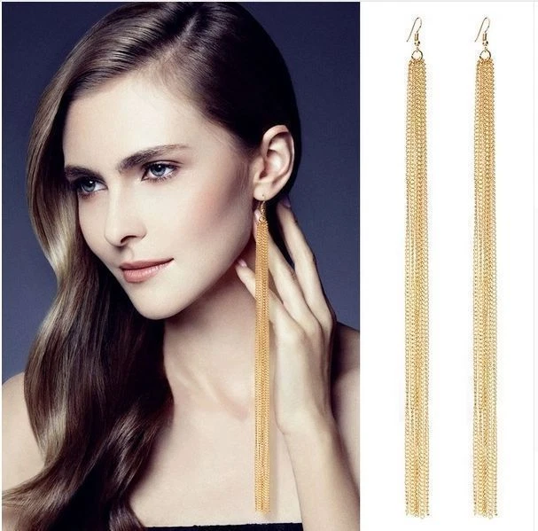 Zara Gold Tassel Fringe XXL Extra Long massive Chain Drop Long Pierced Earrings