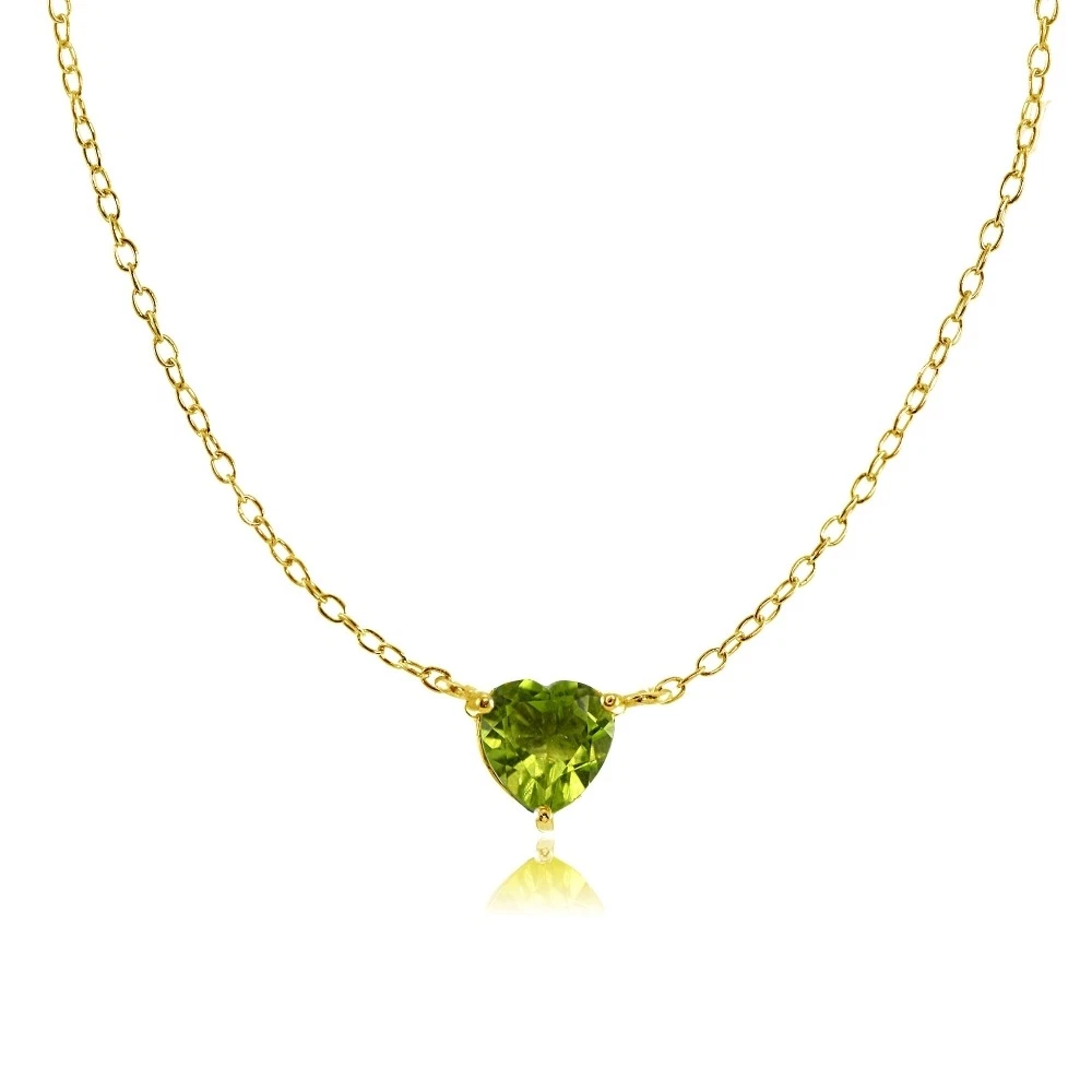 Dainty Peridot Small Heart Choker Necklace in Gold Plated Sterling