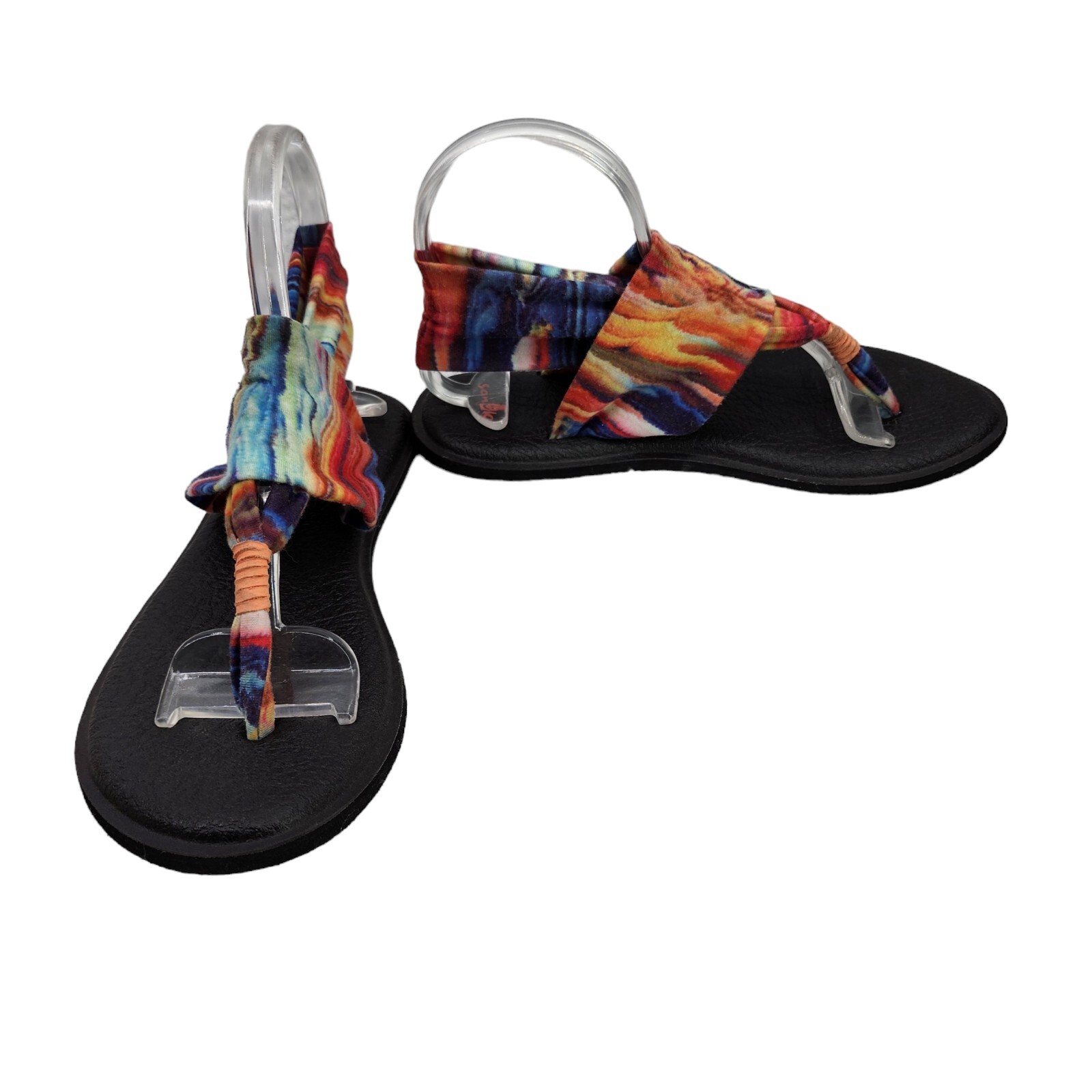 SANUK Red Blue Green Yellow Orange Marbled Yoga Sling 2 Sandals Women's Size 8