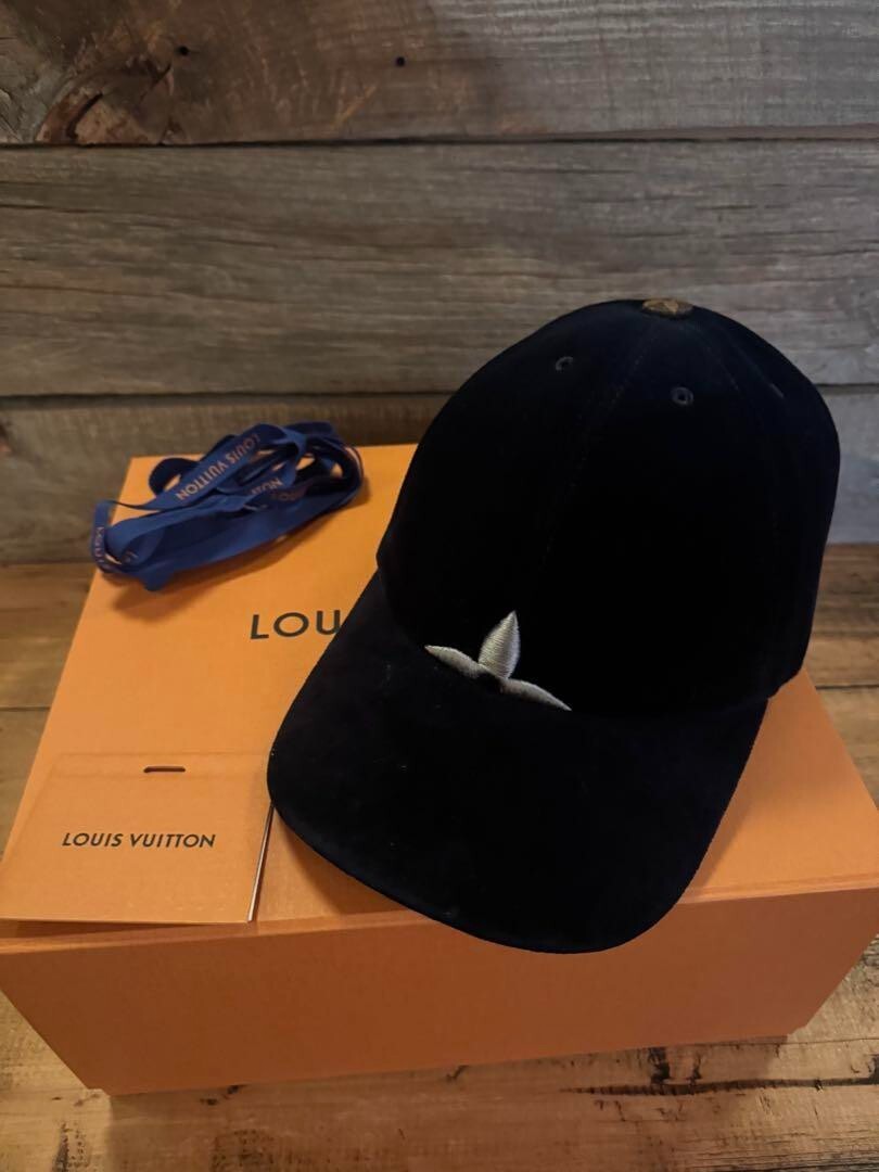 Louis Vuitton Navy Velvet Baseball Cap Monogram Embroidered Hat w