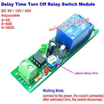 NE555  DC 5V 12V 24V Adjustable Delay Timing Timer Delay Turn Off  Relay Switch