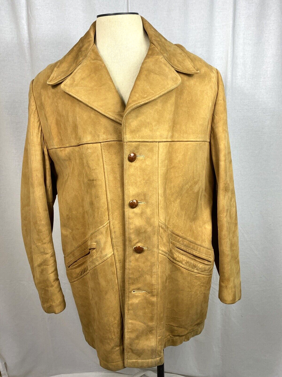 Genuine Vintage 70s Brown Suede Leather Hippie Jacket Size 46 Long  