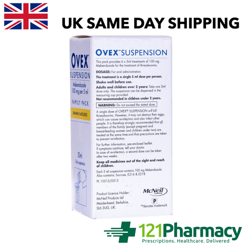 Ovex Suspension Banana Flavour 30ml 6 THREADWORM TREATMENTS 2 YEARS+