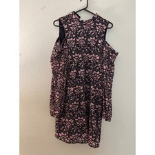 WAYF Black Pink Lace Cold Shoulder Mock Neck Mini Dress Size MediumA880