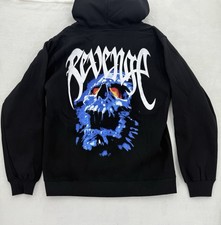 Revenge Clothing Brand black zip up hoodie Jacket with blue skull size large