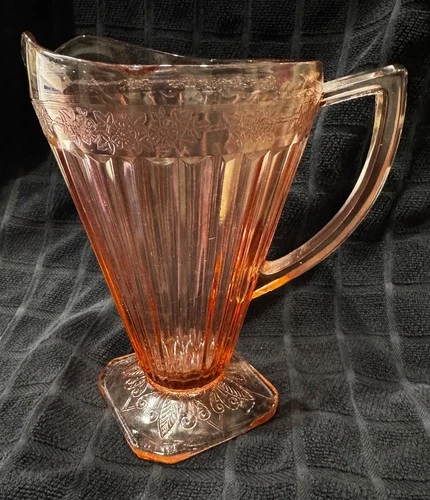 Vintage 8 Inch Jeanette Glass 1932-1934 Pink Depression Pitcher "Adam Pattern"