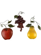 Home Interiors Plaques 3 D Fruits Pear, Grapes & Apple Kitchen Decor Set of 3