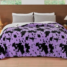Cow Print Electric Heated Blanket Queen Size,84X90 Purple Heating Blanket Que...