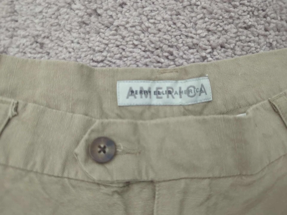 Pantalones Cortos Perry Ellis Para Hombres 36 Entrepierna Caqui: 7" 55% Lino Plisado Verano Informal Foto 2 de 4