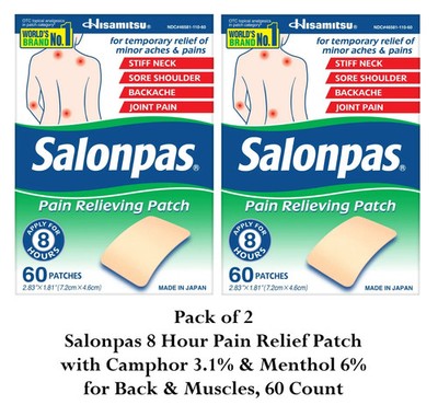 Salonpas Pain Relieving Patches   120 Count for Back Joints, Muscles, Parche 8Hr