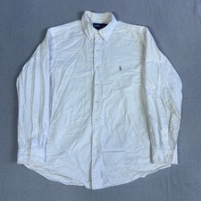 Ralph Lauren Mens 17 34 35 White Oxford Button Down Shirt Custom Fit Long Sleeve