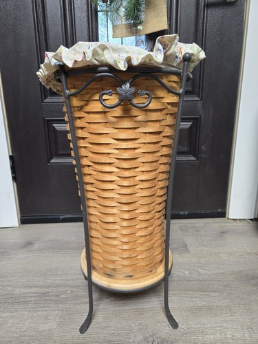 Longaberger Hostess Umbrella Basket, Wrought Iron Stand,w/ Insert&Wooden - Picture 3 of 23